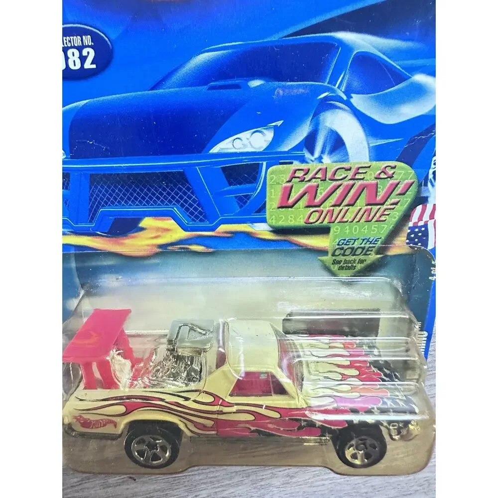 Hot Wheels 2002 '68 El Camino #82 White w/Red Flames Blue Stars New Hotwheel H53